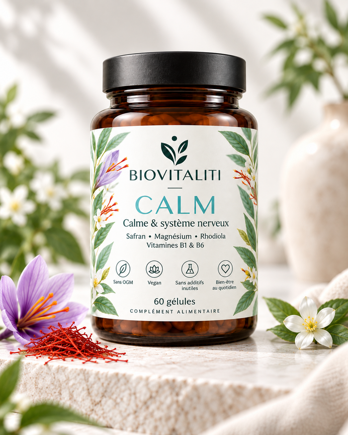 BIOVITALITI CALM – Magnésium, Rhodiola & Safran